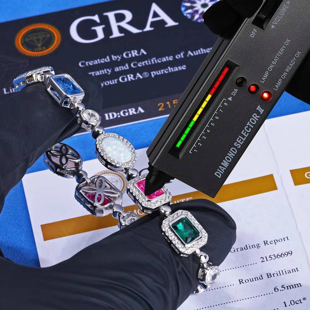 Trendy Men S925 Silver Moissanite Color Gemstone Bracelet Hip Hop Style Jewelry for Women