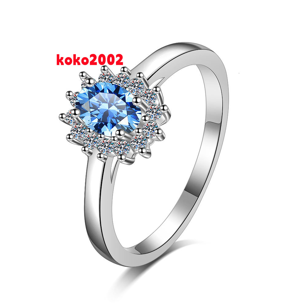Blue Color Elegant Wedding Jewelry Diamond Moissanite Rings Solid 925 Sterling Silver for Women