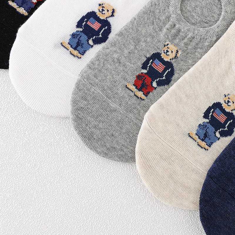 5 Pairs Unisex Men Socks 5 Colors Summer New Cartoon Bear Cotton Boat Socks Light Comfortable Sweat-absorbent Invisible Socks X250725