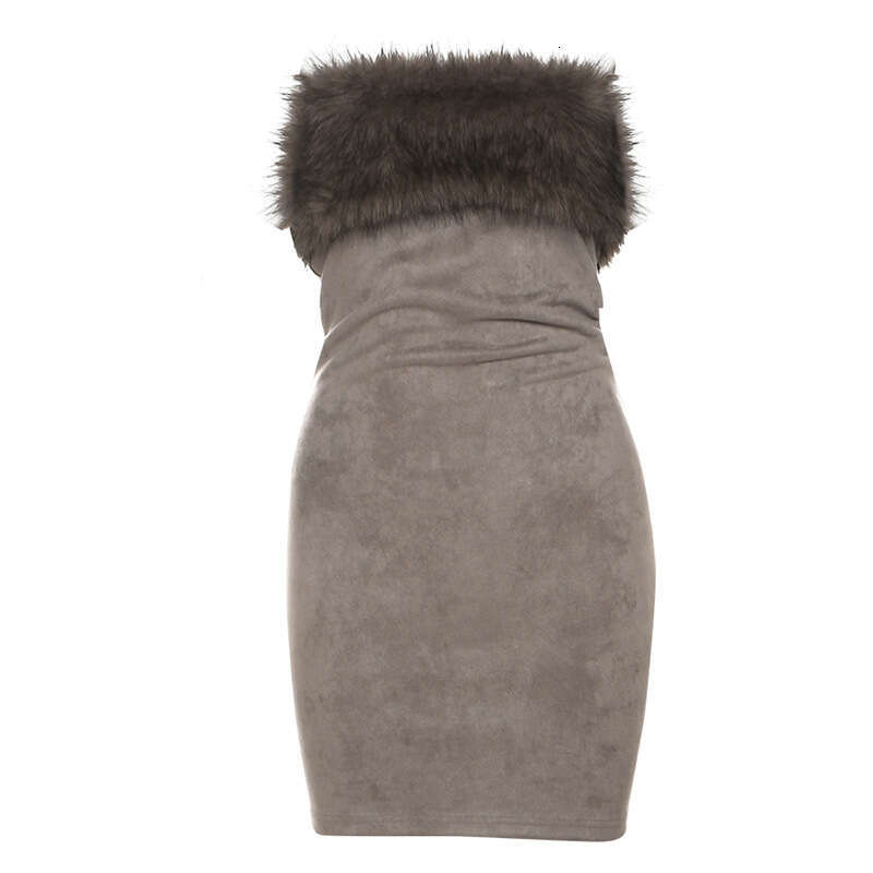 2024 Autumn Winter New Women's Solid Color Slim Street Fashion Off-Shoulder Tube Dress 922