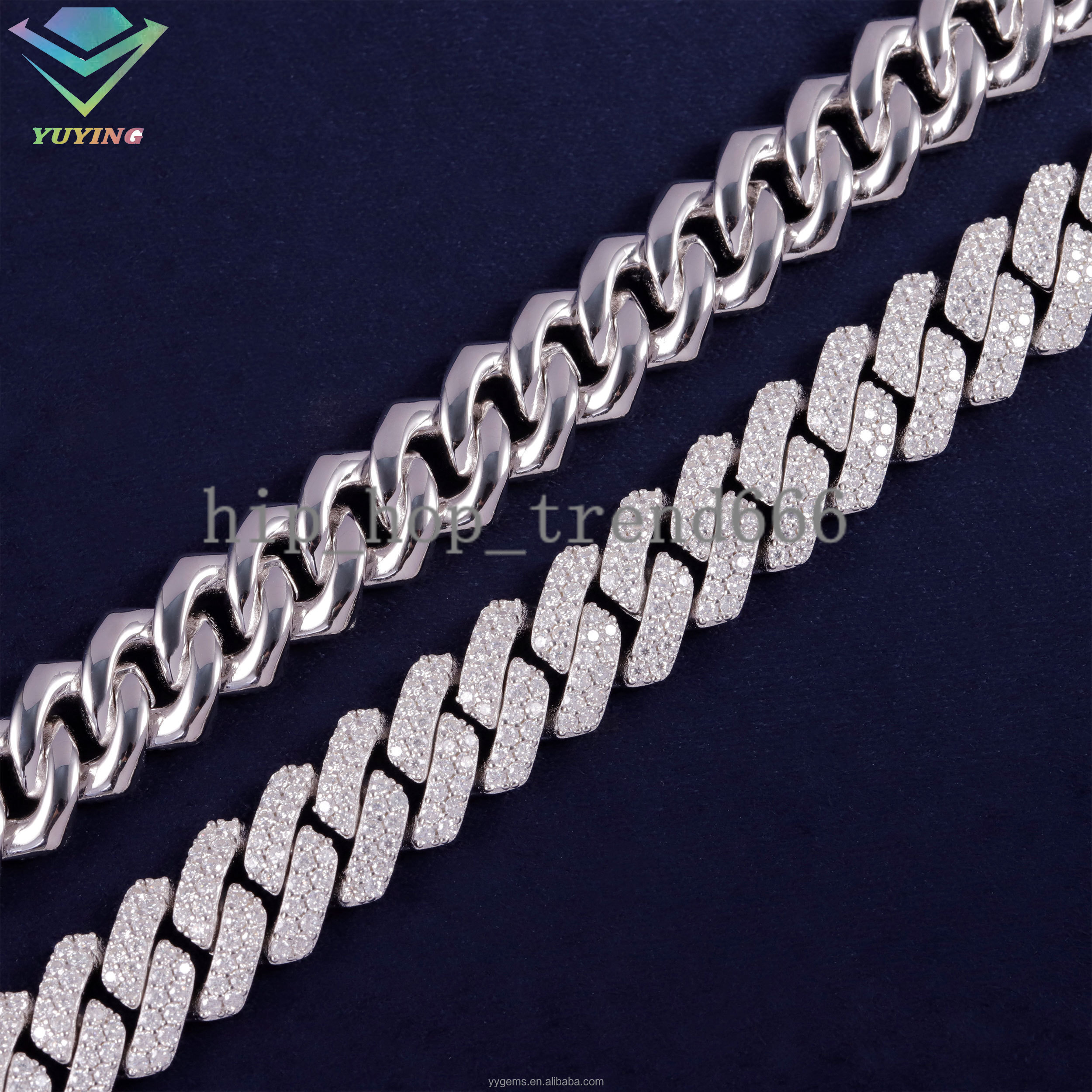 Bestest Selling Wholesale Price 925 Sterling Silver Necklace Hand Set VVS Moissanite 18K Gold Plated 10MM Cuban Link Chains