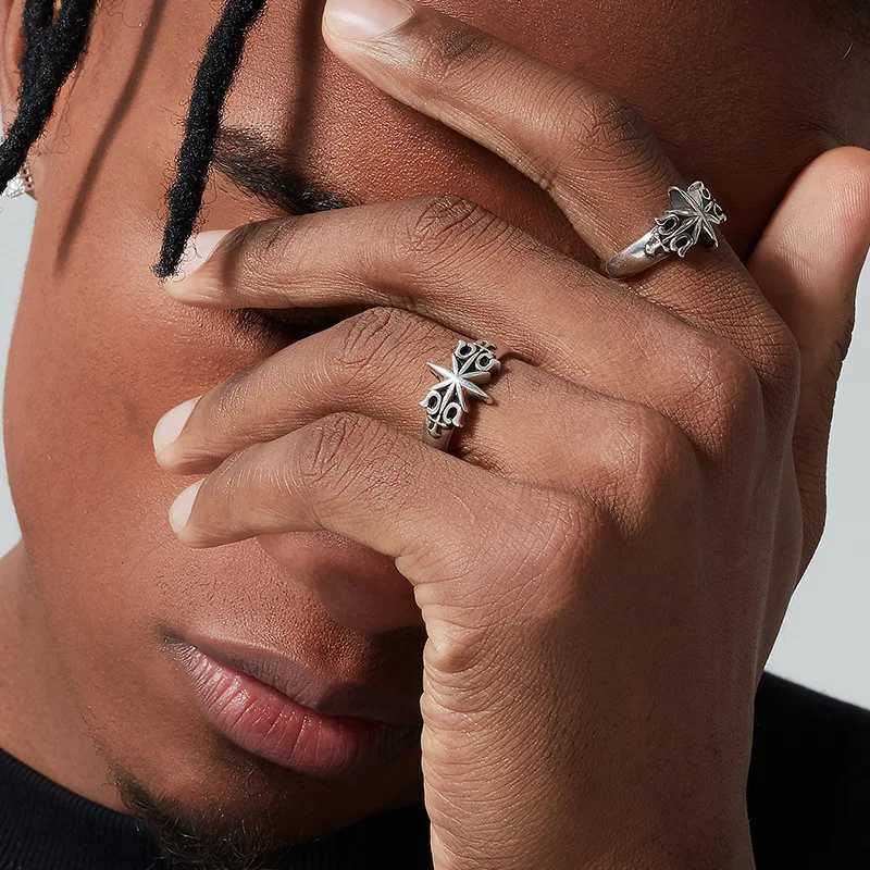 Vintage Six Star Ring Mens Silver Punk Gothic Adjustable Open Stone Ring Handmade Neutral Jewelry Accessories Gift W250417