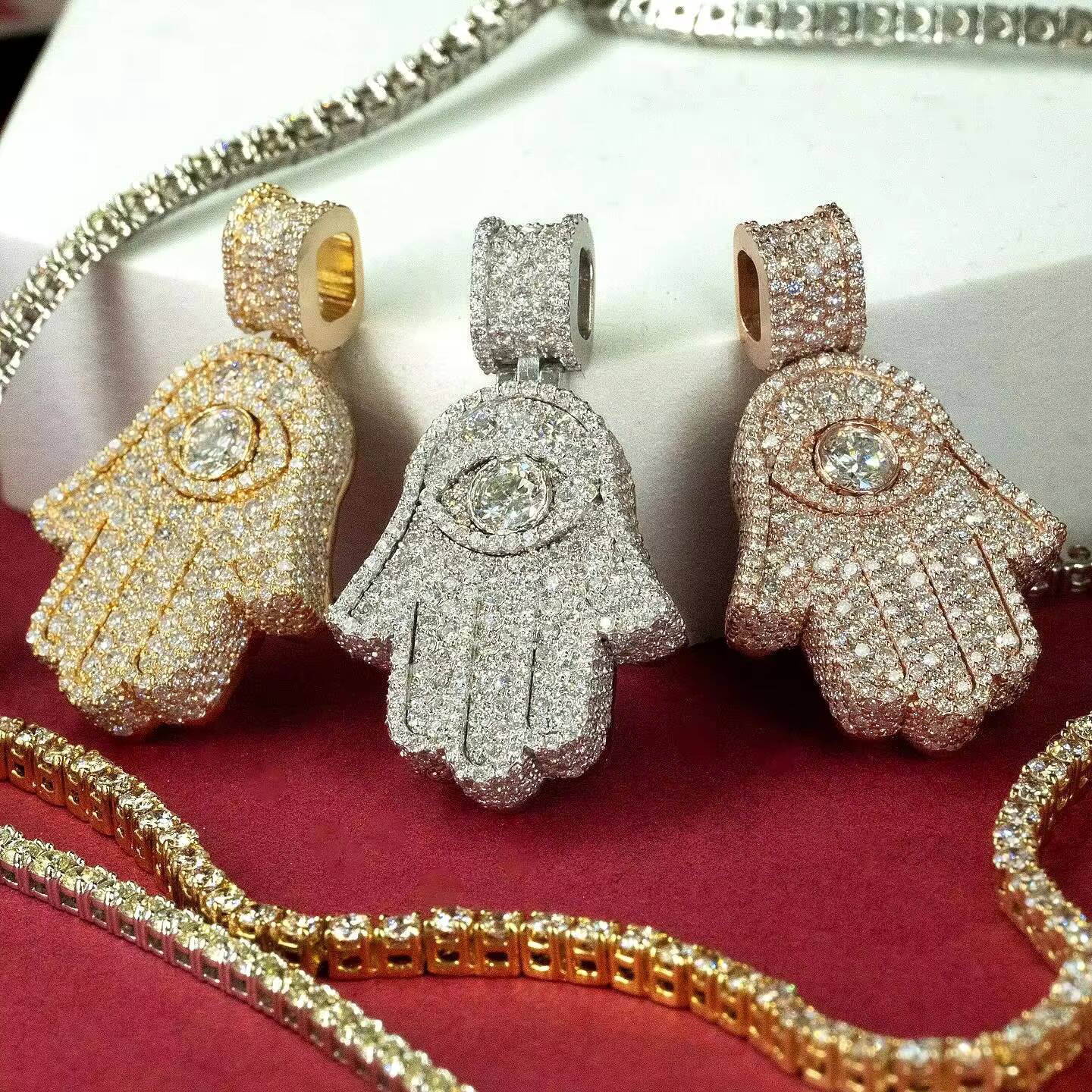 New Hip-Hop Custom Pendants 925 Sterling Silver Iced Out VVS Moissanite Ice Chain with Hamsa Pendants