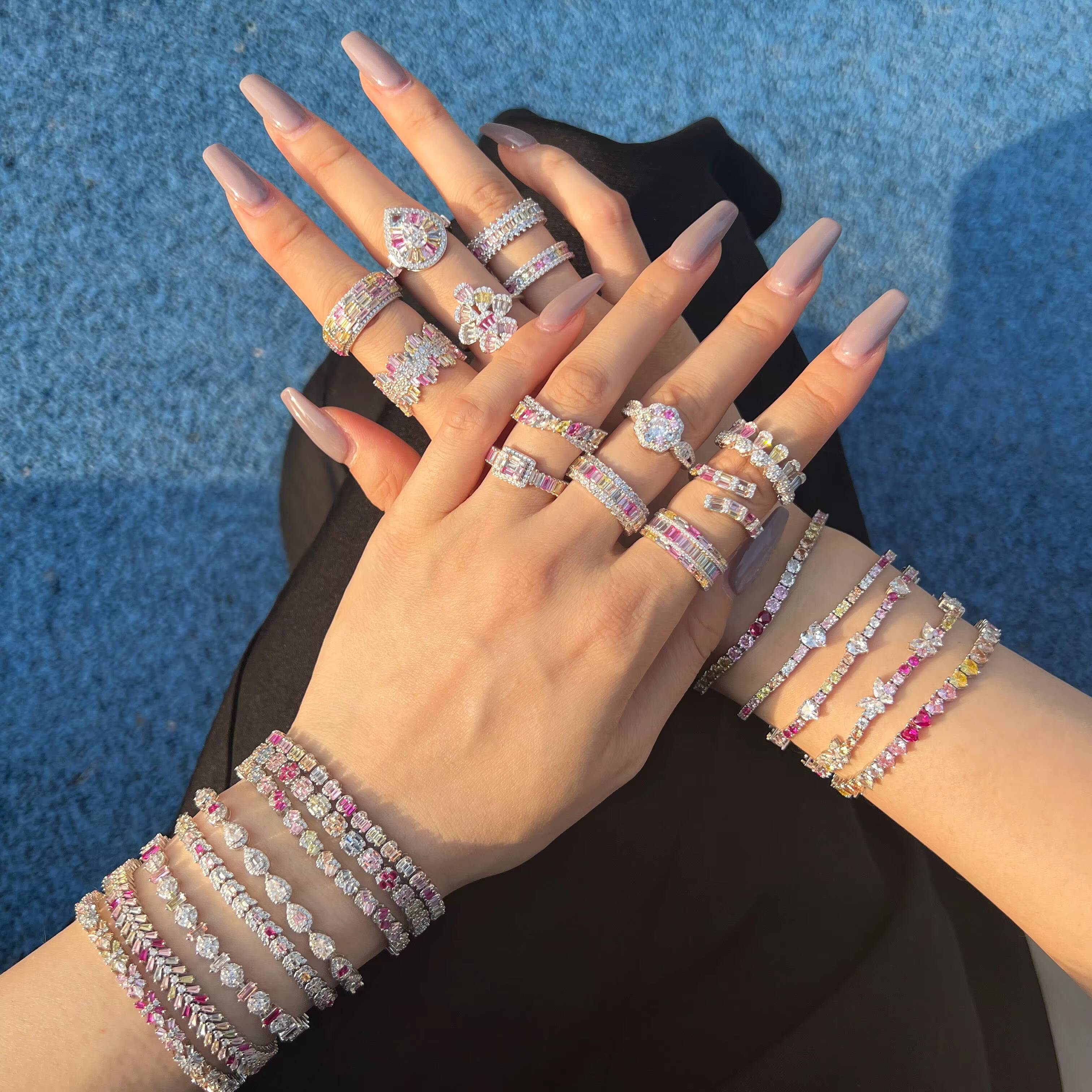 Dylam Rainbow Adjustable Zircon Tennis Chain Bracelet Jewelry Women Multicolored S925 Silver Iced Out Diamond Tennis Bracelet