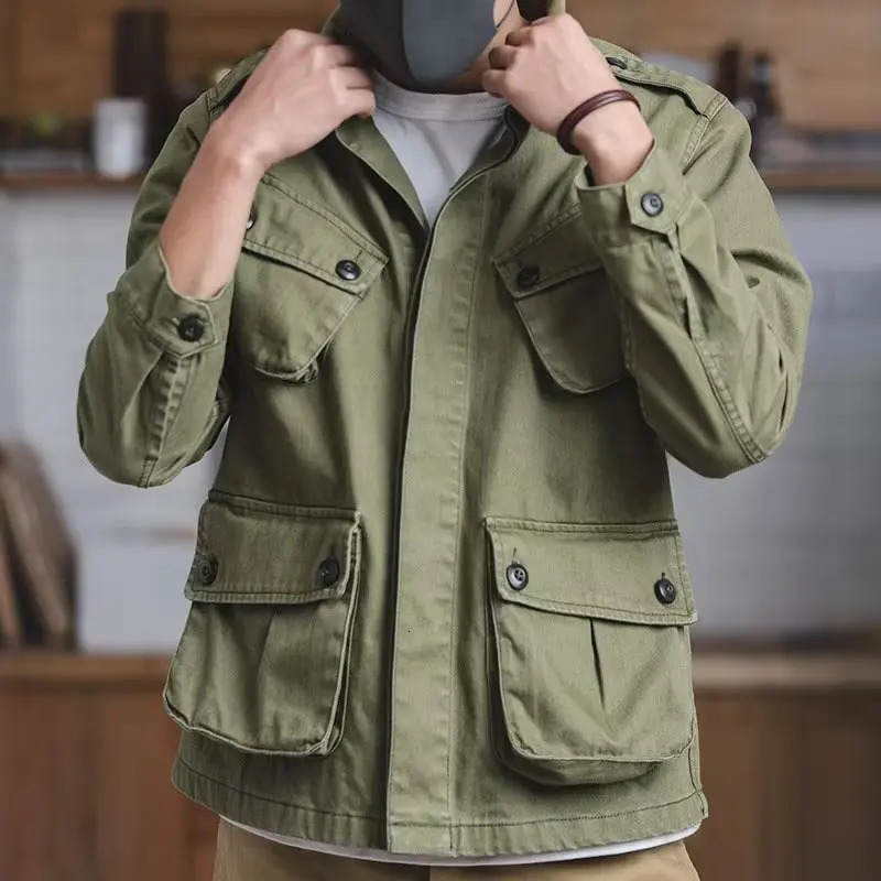 Military Cargo Jacket Men Spring Autumn MultiPocket Solid Color Retro Combat Jackets M42 Classic Bomber Chaquetas Hombre 250717