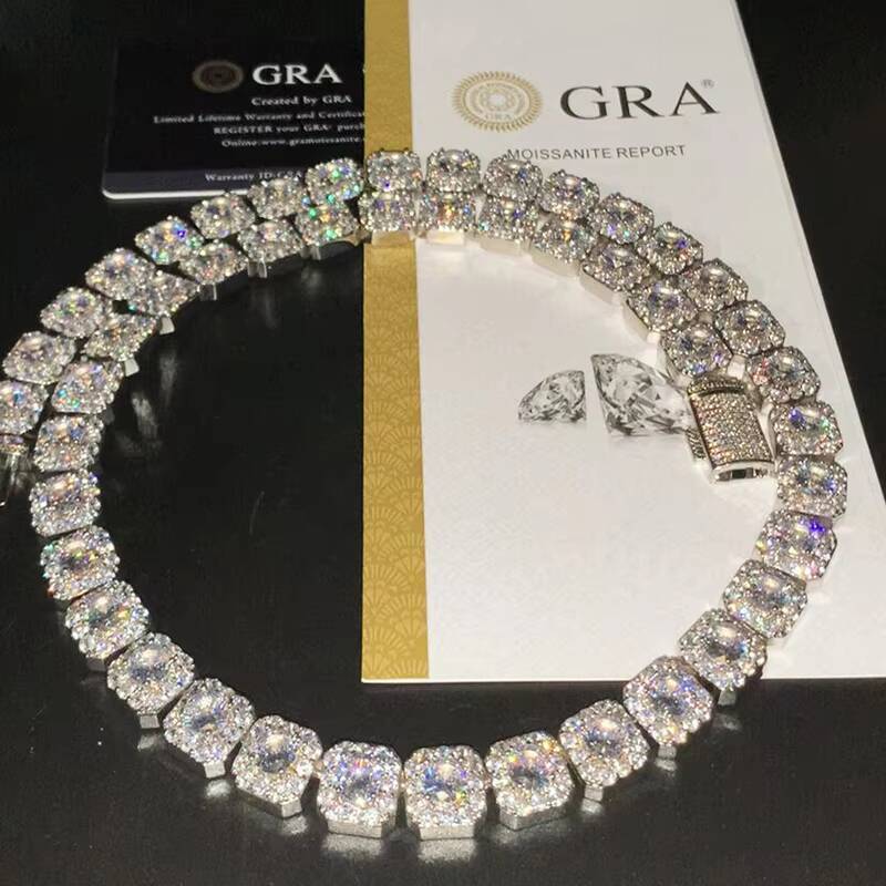 13MM BES Custom Hip Hop Fine Jewelry 925 Sterling Silver VVS D Moissanite Iced Out Necklace Chains With GRA Certificate