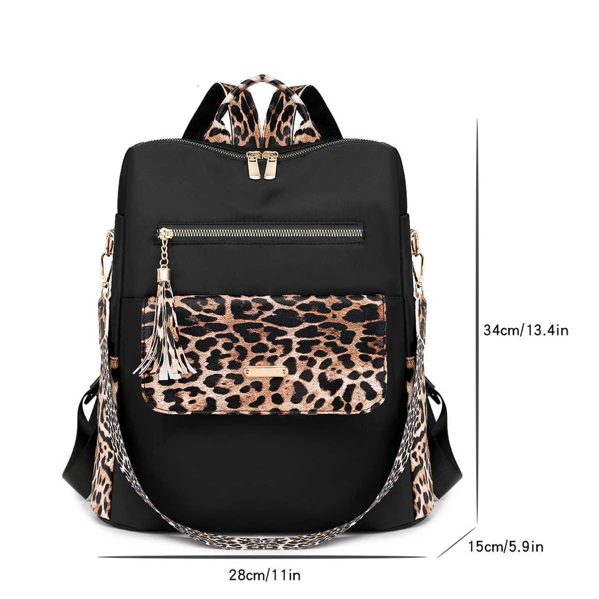 Leopard Print Backpack Fi Crossbody Bag Large Capacity Quilted Multiple Pockets Adjustable Strap Zipper for Back To School Y250724