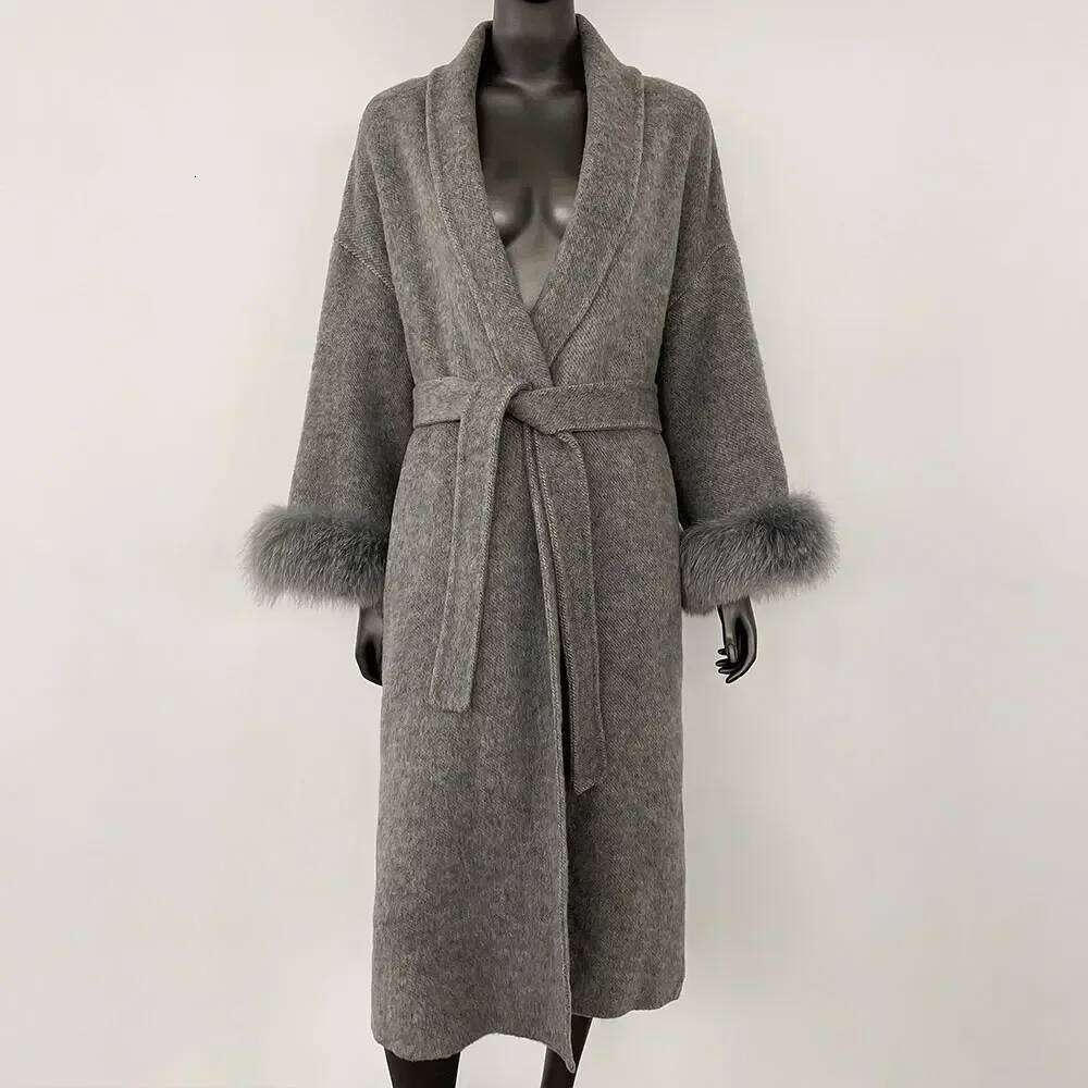 Designer Clothing Cashmere Double-Sided Woolen Women Removable Cuffs Fox Fur Jacket Winter Temperament Short And Long Real Wool Coat Fashion