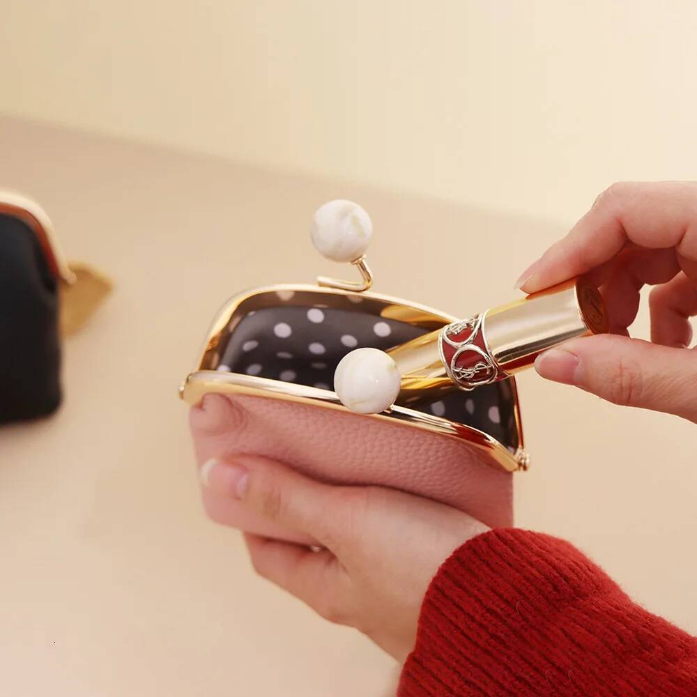 Genuine Leather Purses Vintage Small Wallet Change Pouch Gifts For Women Girls Clutch Lovely Coin Holders With Kiss Lock