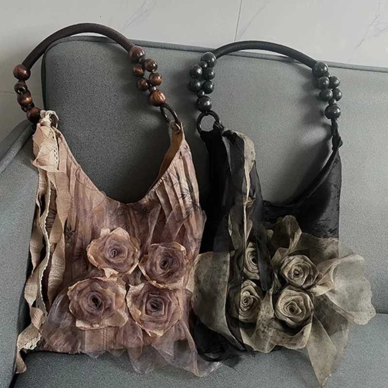 Chinese Style Rose Decor Shoulder Bags Fashion Commuter s Classic Pleated Handbags High Quality Women Underarm Bags Y250725