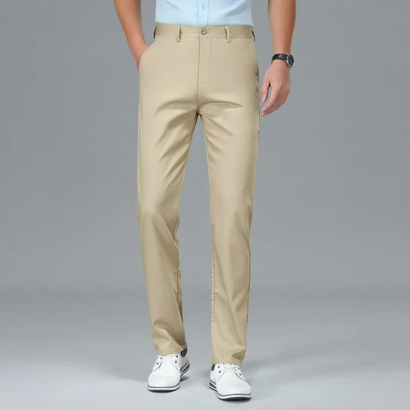 Bamboo Fiber Casual Pants Solid Color Mens Spring Summer Leisure Straight Business Formal Suit Fashion Male Trousers 250725