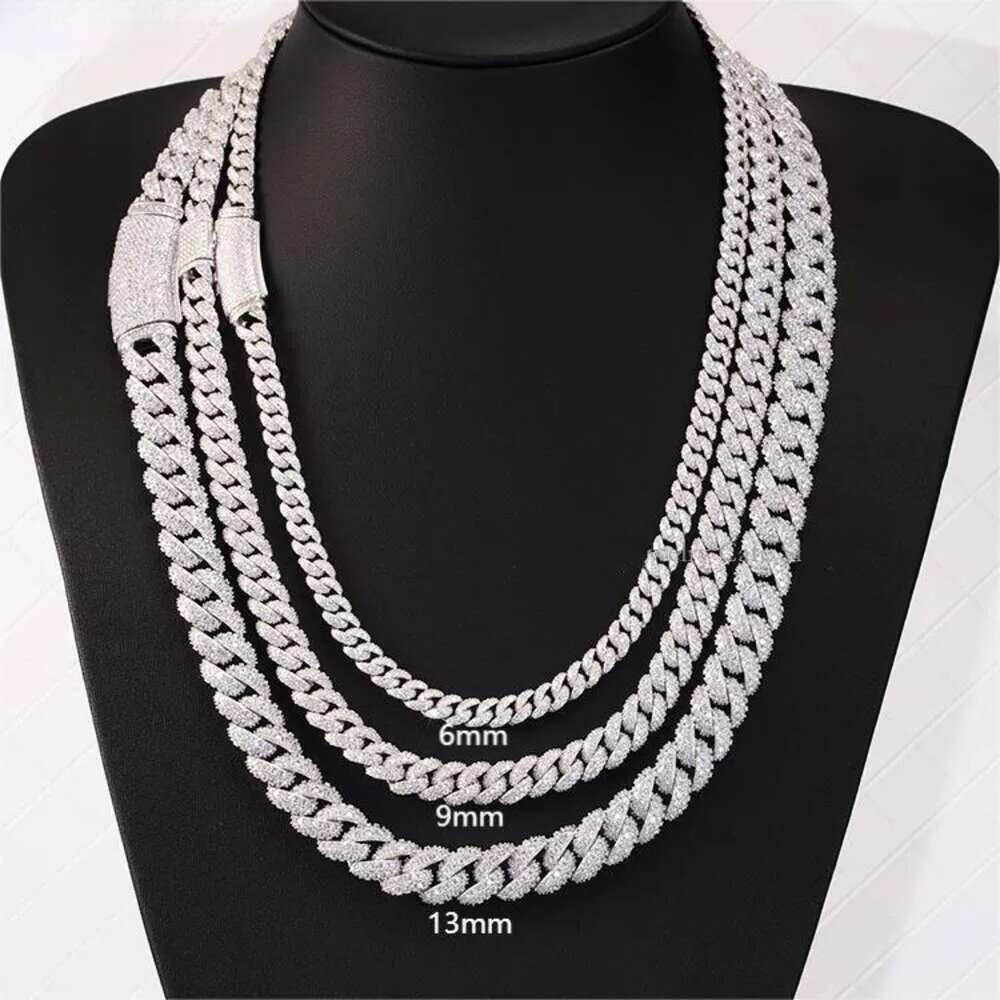 Iced Out Mossanite chain Fine Jewelry 2rows 6mm 9mm 13mm S Sterling Sier Gold Plated VVS Moissanite Cuban Link Chain
