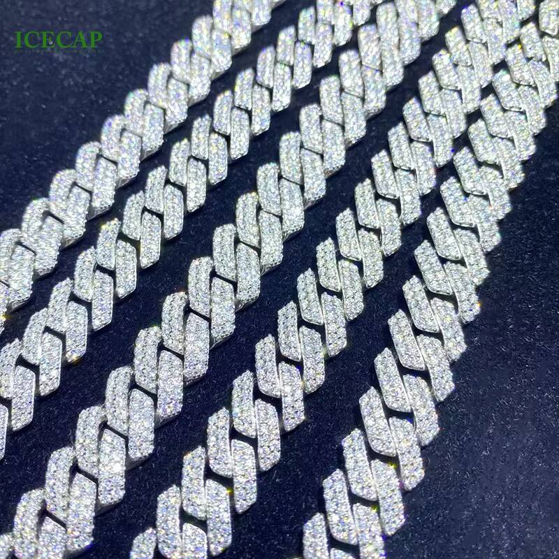 Wholesale VVS Moissanite Iced Chain for Mens 14mm Wide 925 Solid Silver 18k Gold Plated Diamond Rapper Cuban Link Necklace