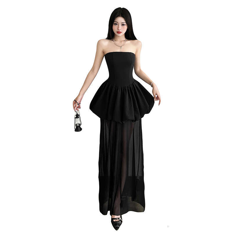 2025 Summer New Sleeveless Backless Tube Top Floral Waist Slimming Puff Long Dress for Women d55