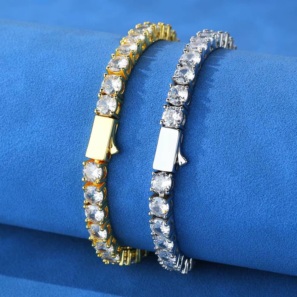 Men Tennis Bracelet Trendy Hip Hop S925 Silver Moissanite Single Row Diamond Spring Clasp Bracelet