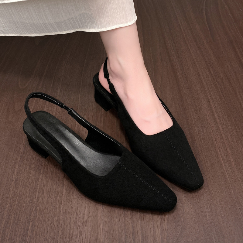 Ddmysports French Style Peep Sandals For Women New Summer Elegant Versatile Chunky Pointed Toe Open Back High Heel Single Shoes Outdoor Shoes