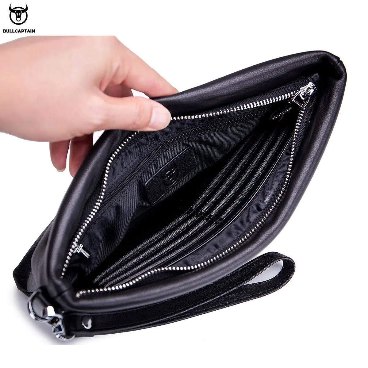 Bullcaptain Mens Long Wallet RFID Blocking Card Holder Mens Clutch Envelope Bag Business Casual Mens Underarm Bag Handbag 250723