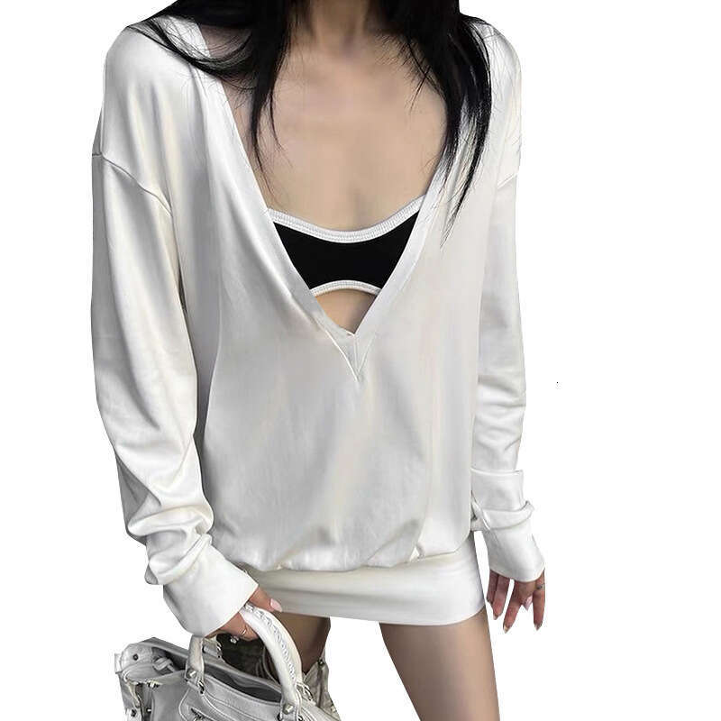 Qds417 Women's Autumn New Solid Color V-Neck Long Sleeve Sexy Bodycon Short Dress B5
