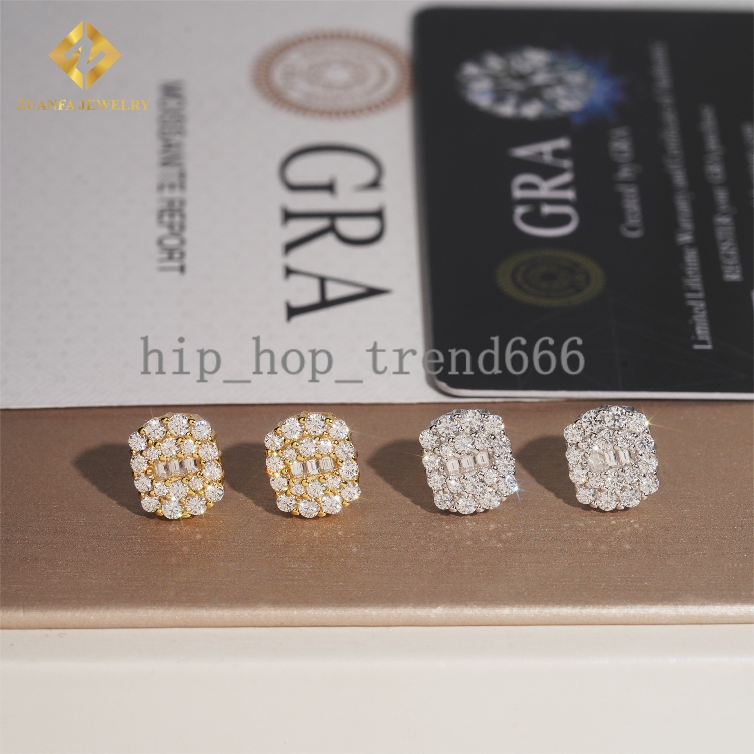 Ready to Ship 18K Gold Plated 925 Silver Ear Studs Iced Out Baguette Diamond Women Jewelry Hip Hop VVS Moissanite Stud Earrings