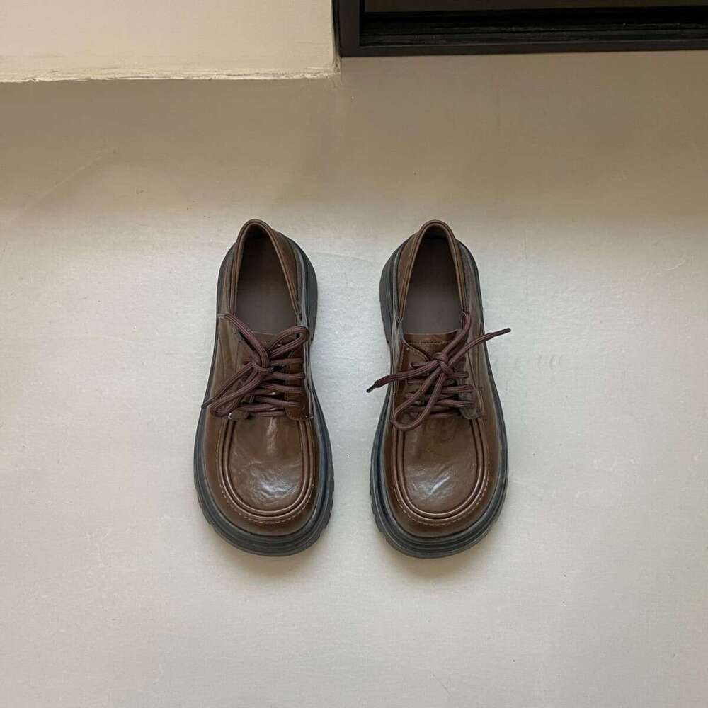 2025 Spring New Women's Leather Shoes for Outdoor Wear, High-End Thick-Soled Height-Increasing Uniform Boots, College Style Versatile Loafers