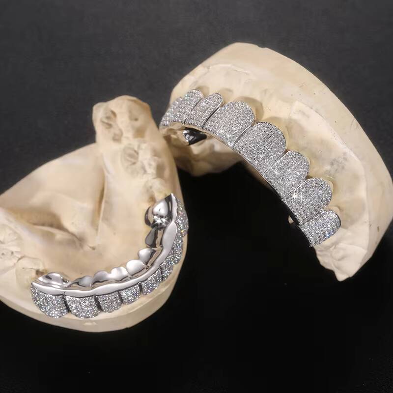 Custom Made Hip Hop Iced Out Solid Chunky Gold Bust Down Silver Fine Jewelry Deep Cut VVS Moissanite Diamonds Teeth Mouth Grillz