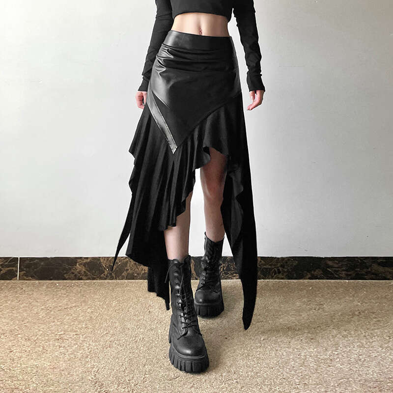 2024 Autumn New Women's Solid Color Slim Fit Street Fashion High Waist Irregular Skirt 5cf