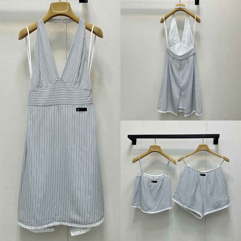 Designer Women V Neck Lace Slip Dress Luxury Striped Crop Vest Top y2k Style Vacation Mini Shorts