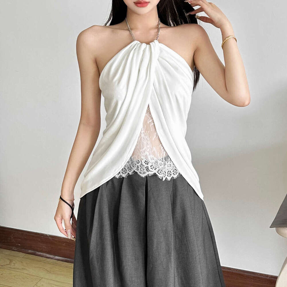 2025 Summer New Pure Desire Hot Girl Sexy Temperament Sleeveless Backless Tie Slim Top Women's Clothing f8c