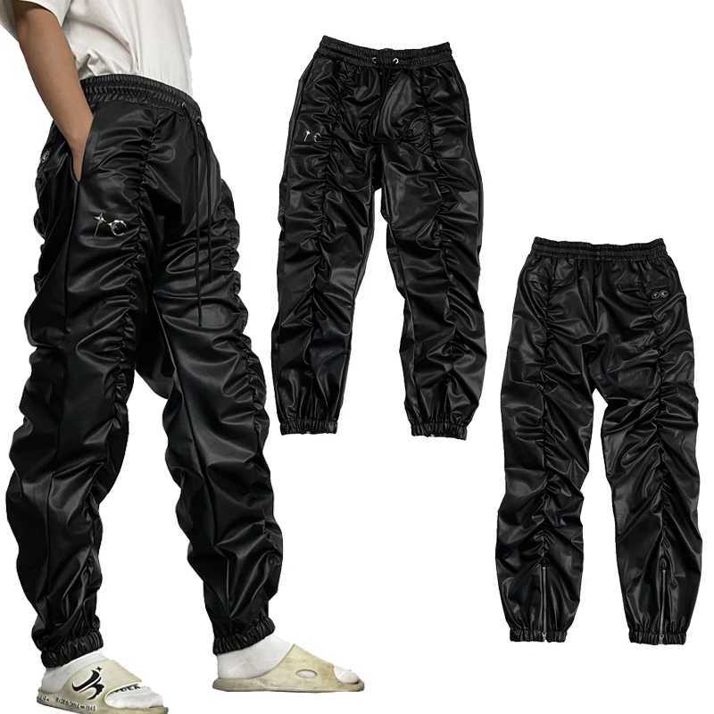 2025 THUG CLUB PU Leather Pants Japanese ClothMetal Star Moon Thug Club Street Style Pleated Personality Pants J250721