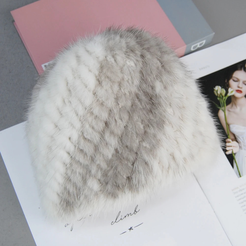 Winter Womens Mink Fur Hats Natural Fur Knitted Cap Fashionable Fluffy Ladies Genuine Fur Beanie Female Black Fur Caps 250724