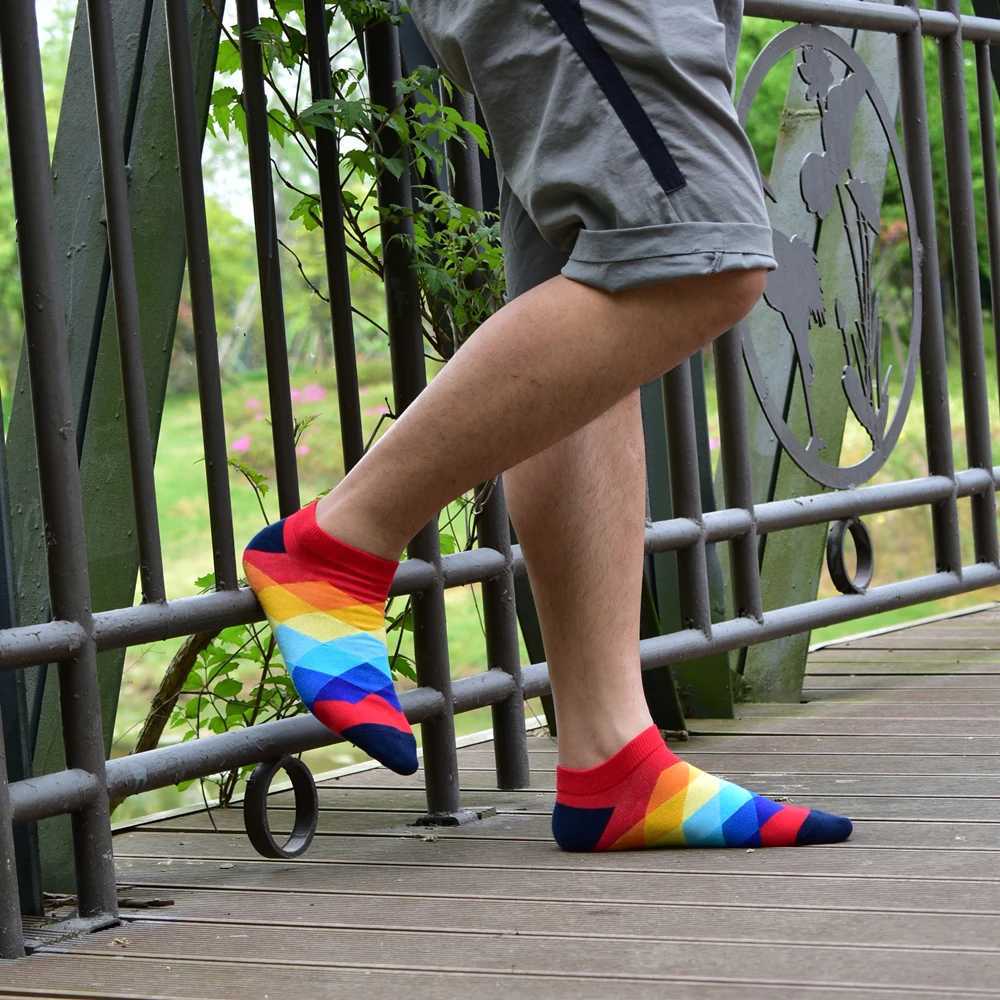 6 Pairs Men Novelty Fashion Colorful Casual Ankle Short Socks Harajuku Grid Space Cotton Happy Funny Men Women Socks X250725