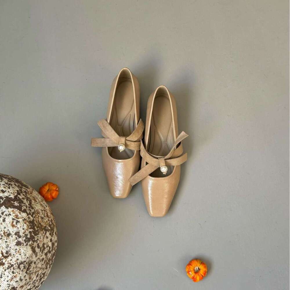 Square Toe Single Women, Chunky Heel, Comfortable French Style High Heels, Elegant Pearl Cross Strap Shoes for Women