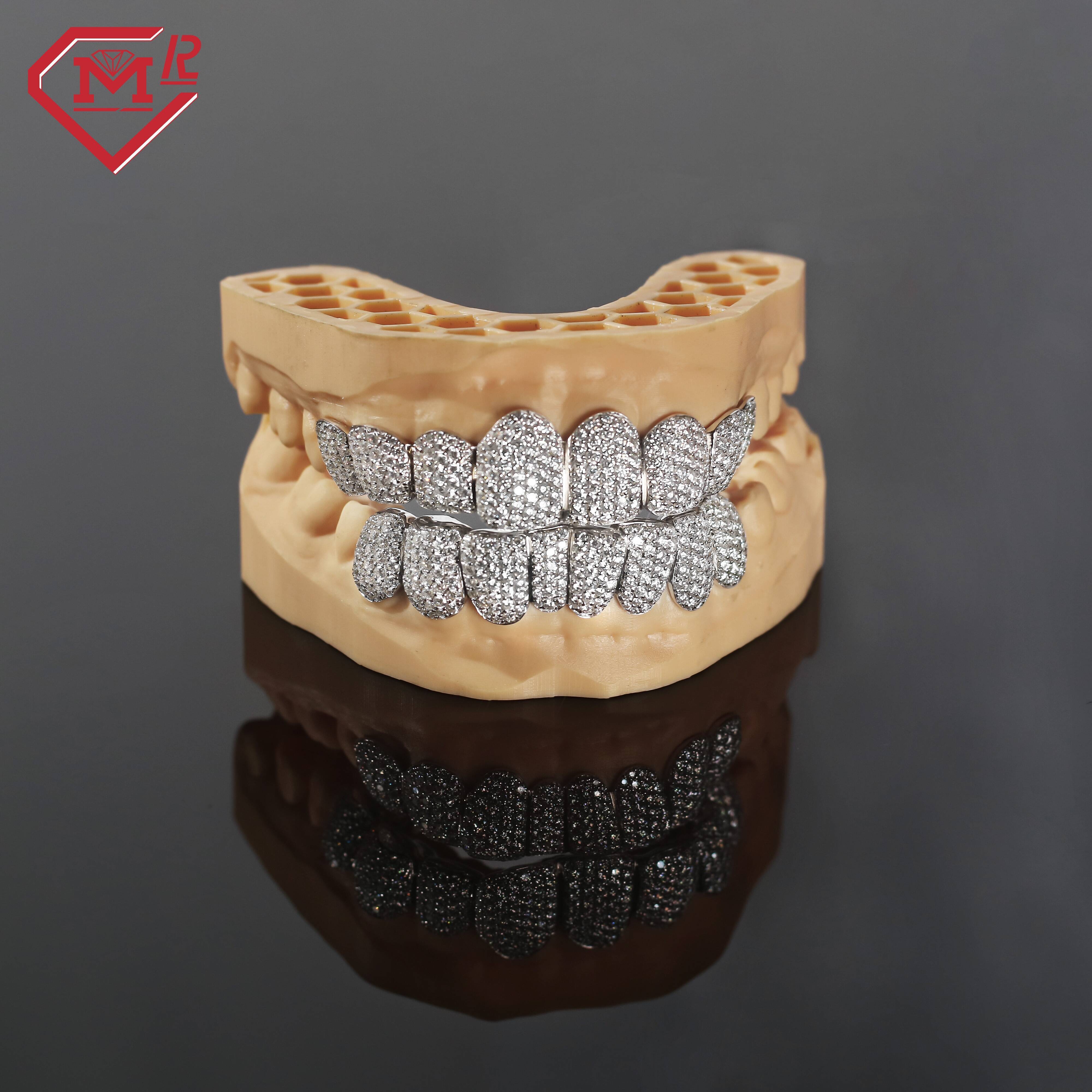 Custom Vvs Moissanite Grillz Diamond Teeth Set 925 Sterling Silver Tone Hip Hop Iced Out Grillz