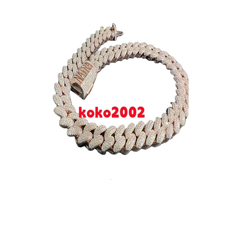 Hot Selling High End Luxury Vvs Moissanite 925 Sterling Silver Plated With 18k Rose Gold 18mm 24 Inch Cuban Chain