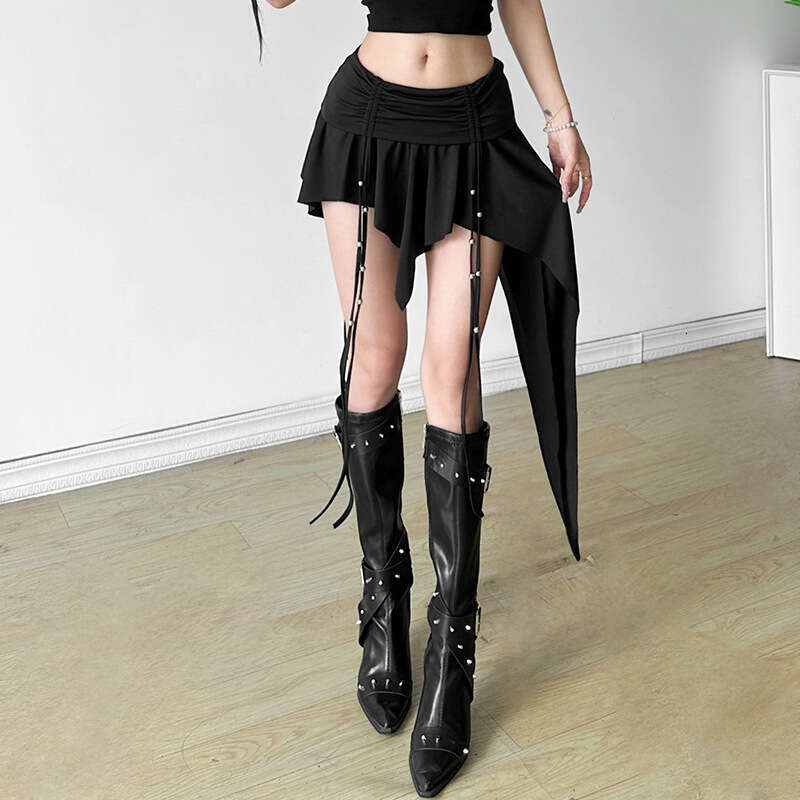 2024 Autumn New Women's Solid Color Slim Street Fashion Low Waist Irregular Skirt 4f6