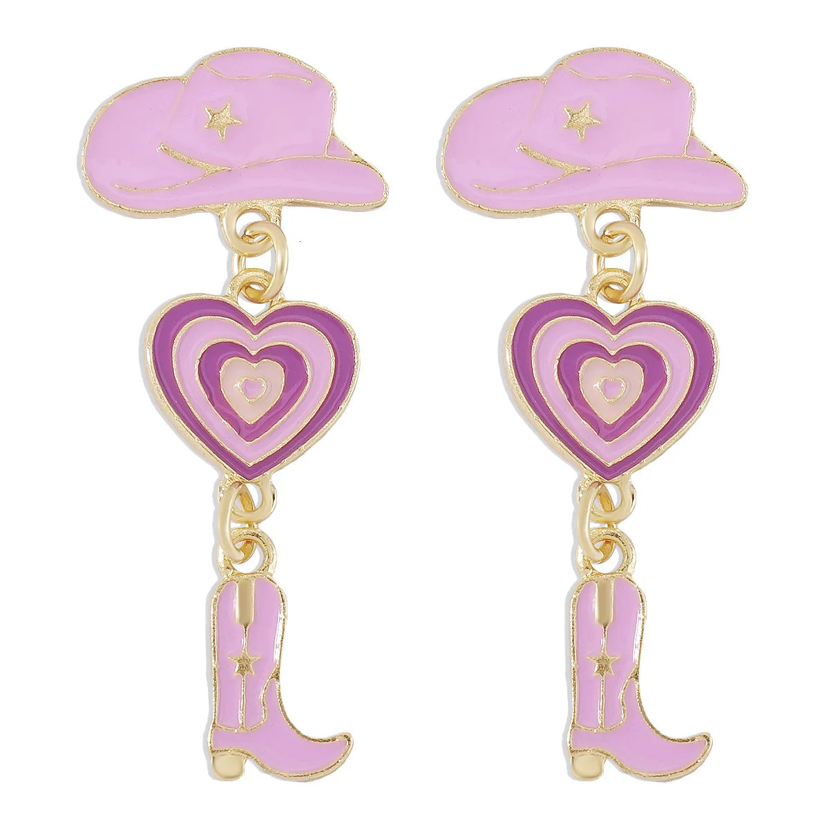 Trendy Creative Oil Dripping Hat Cowboy Boots Dangle Earrings For Women Charms Alloy Heart-shaped Pendant Ear Rings Jewelry Gift 250722