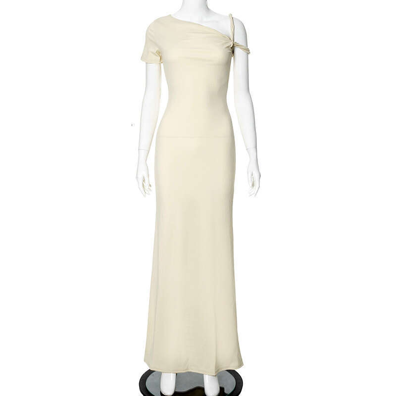 Yds122 Women's Summer New Kylie Same Style One-Shoulder Sexy Bodycon Asymmetric Long Dress B5