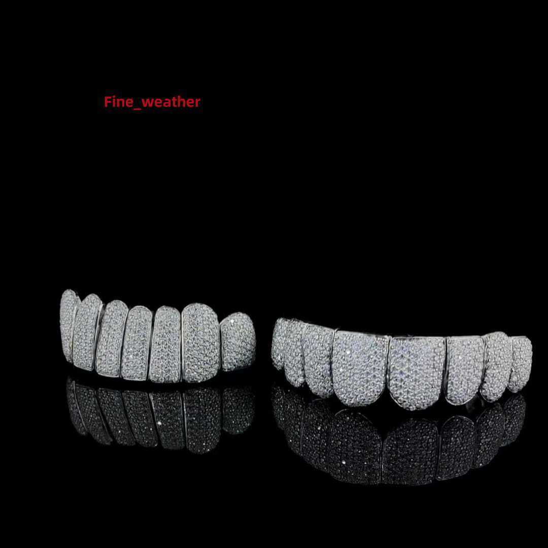 Best Quality 18K Gold Fully Iced Out Teeth Grillz Hip Hop Style with Freshwater Pearl Moissanite Diamond Teeth Grinder