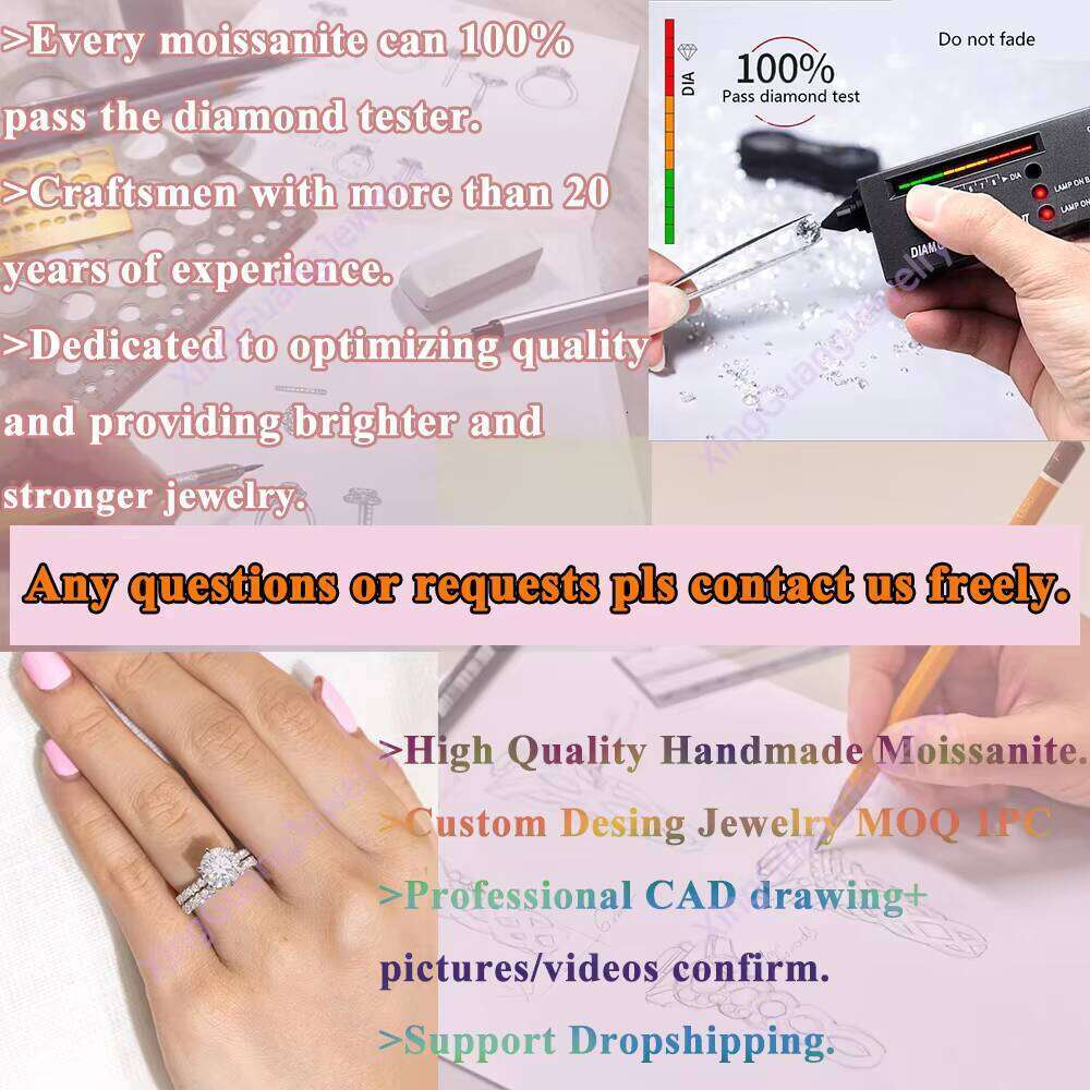 Fine Jewelry 14K Solid Yellow Gold VVS Moissanite Dia Set Wedding Ring for Women