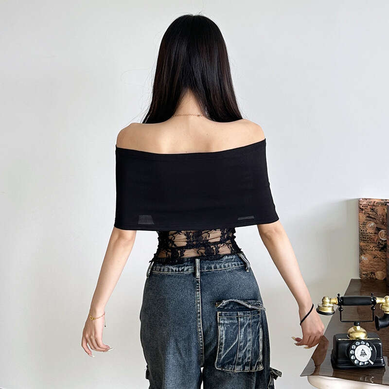 2025 Summer New Style Two-Way Lace Hollow Out Tube Vest Sexy Slimming Versatile Top b7c