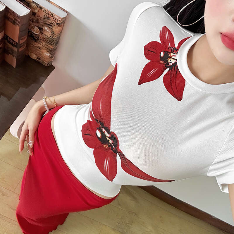 2025 Summer New Women's Solid Color Slim Fit Round Neck Short Sleeve Fashion High Waist Skirt Set 6d2