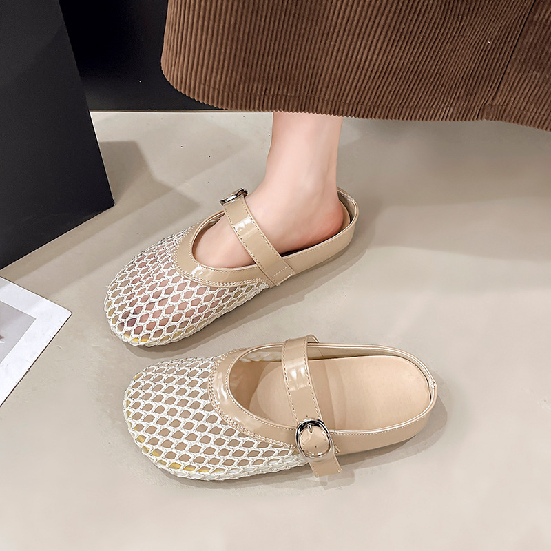 Ddmysports Hollow Woven Closed Toe Half Slippers For Women Summer Outdoor New Flat Breathable Slip On Clogs Sandals Outdoor Shoes