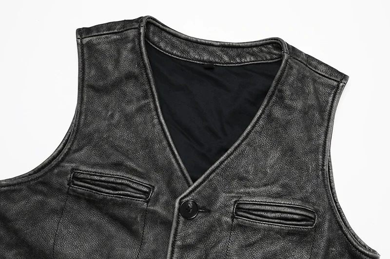 Gery Vintage Genuine Leather Vest Man Natural Cowhide Work Clothes Mens Safari Style Slim Sleeveless Jacket 250725