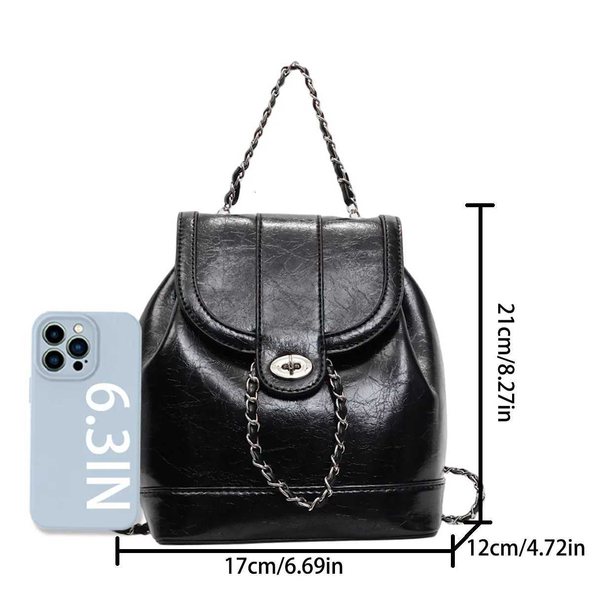 Large Capacity Wens Backpack Fi PU Leather Lightweight Solid Color Flap Lock Chain Strap Shoulder Bag Essential for Women Y250724