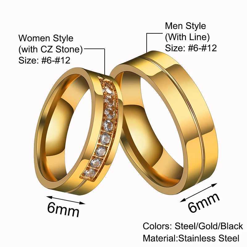 Auxauxme Romantic Titanium Steel Couple Ring Lover Cubic Zircon Engagement Jewelry 6MM Wedding Ring Men 6-12 W250417