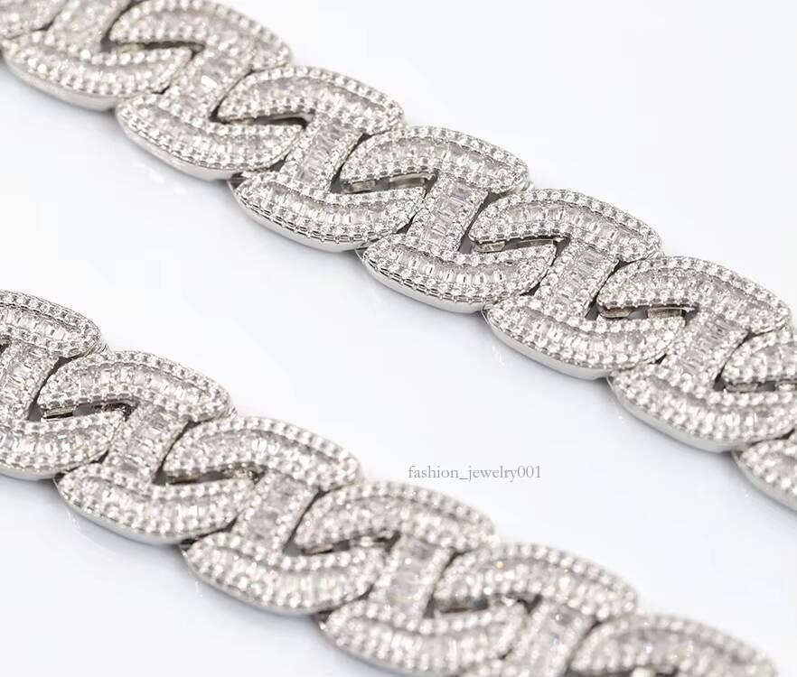 Hip Hop Iced Out 16MM S Sier Baguette MEN WOMEN VVS Moissanite Dia Cuban Link Chain Necklace