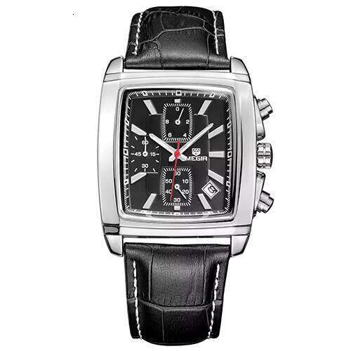 DHwatches MEGIR Men's Square Watch - Digital-Analog, Luminous, 30M Waterproof, Leather Strap, Business Chronograph