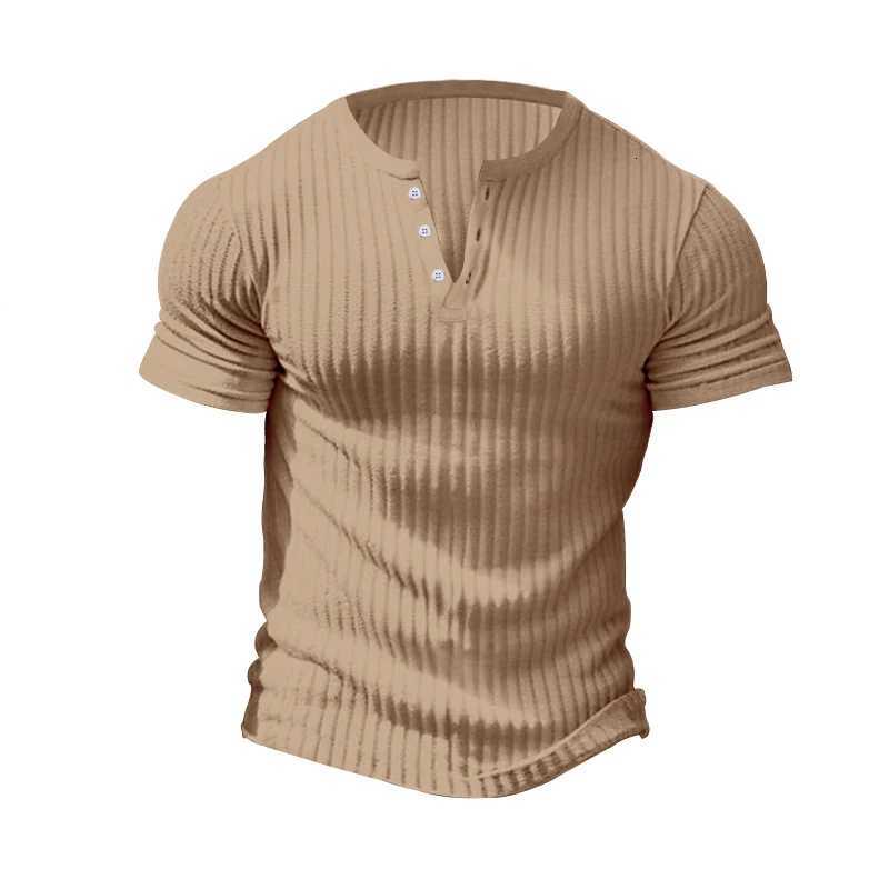 Mens Stylish Stripe Knit T-shirt -Fashionable Henley Neck Short Sleeves Soft Breathable - Perfect Comfy Tops for Leisurewear Y250724