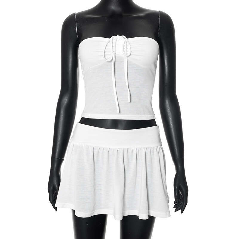 Dst006 Women's Summer New Halter Neck Strapless Backless Ruffled Short Skirt Casual Set For Women B5