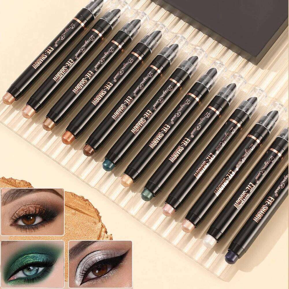 Double-head Smoky Dark Green Eyeshadow Pencil Stick Waterproof 12 Colors Metallic Glitter Eye Shadow Highlighter Pen Makeup Tool X250